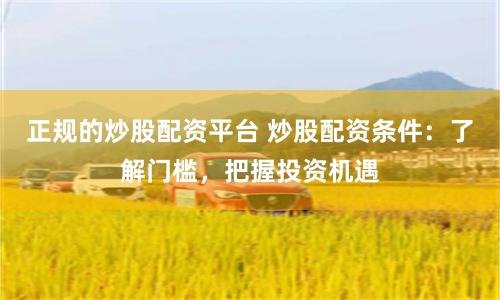 正规的炒股配资平台 炒股配资条件：了解门槛，把握投资机遇